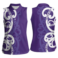 Violet Green Maori Women Sleeveless Polo Shirt Koru Kowhaiwhai LT7 - Polynesian Pride