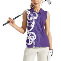 Violet Green Maori Women Sleeveless Polo Shirt Koru Kowhaiwhai LT7 - Polynesian Pride