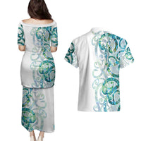 Paua Shell Maori Couples Matching Puletasi and Hawaiian Shirt Koru Kowhaiwhai - Polynesian Pride