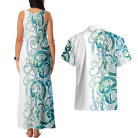 Paua Shell Maori Couples Matching Tank Maxi Dress and Hawaiian Shirt Koru Kowhaiwhai LT7 - Polynesian Pride