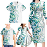 Paua Shell Maori Family Matching Long Sleeve Bodycon Dress and Hawaiian Shirt Koru Kowhaiwhai LT7 - Polynesian Pride