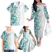 Paua Shell Maori Family Matching Off The Shoulder Long Sleeve Dress and Hawaiian Shirt Koru Kowhaiwhai LT7 - Polynesian Pride