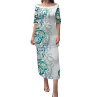 Paua Shell Maori Family Matching Puletasi and Hawaiian Shirt Koru Kowhaiwhai LT7 Mom's Dress White - Polynesian Pride