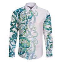 Paua Shell Maori Family Matching Summer Maxi Dress and Hawaiian Shirt Koru Kowhaiwhai LT7 Dad's Shirt - Long Sleeve White - Polynesian Pride