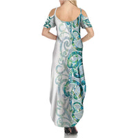 Paua Shell Maori Family Matching Summer Maxi Dress and Hawaiian Shirt Koru Kowhaiwhai LT7 - Polynesian Pride