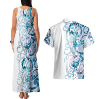 Turquoise Paua Shell Maori Couples Matching Tank Maxi Dress and Hawaiian Shirt Koru Kowhaiwhai LT7 - Polynesian Pride
