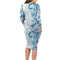 Turquoise Paua Shell Maori Family Matching Long Sleeve Bodycon Dress and Hawaiian Shirt Koru Kowhaiwhai LT7 - Polynesian Pride