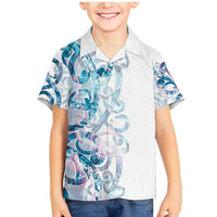 Turquoise Paua Shell Maori Family Matching Mermaid Dress and Hawaiian Shirt Koru Kowhaiwhai LT7 Son's Shirt White - Polynesian Pride