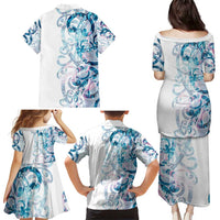 Turquoise Paua Shell Maori Family Matching Puletasi and Hawaiian Shirt Koru Kowhaiwhai LT7 - Polynesian Pride