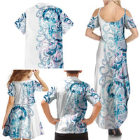 Turquoise Paua Shell Maori Family Matching Summer Maxi Dress and Hawaiian Shirt Koru Kowhaiwhai LT7 - Polynesian Pride