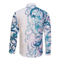 Turquoise Paua Shell Maori Long Sleeve Button Shirt Koru Kowhaiwhai - Polynesian Pride