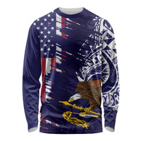 American Samoa Mix US Long Sleeve Shirt Flag Day Grunge Style LT7 Unisex Blue - Polynesian Pride