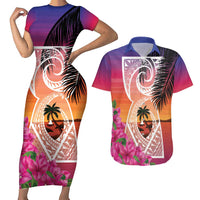 Guam Chamorro Couples Matching Short Sleeve Bodycon Dress and Hawaiian Shirt Artsy Latte Stone LT7 Art - Polynesian Pride
