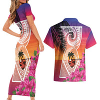 Guam Chamorro Couples Matching Short Sleeve Bodycon Dress and Hawaiian Shirt Artsy Latte Stone LT7 - Polynesian Pride