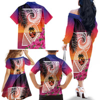 Guam Chamorro Family Matching Off The Shoulder Long Sleeve Dress and Hawaiian Shirt Artsy Latte Stone LT7 - Polynesian Pride