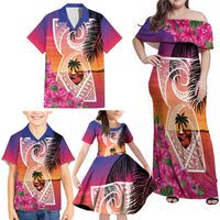 Guam Chamorro Family Matching Off Shoulder Maxi Dress and Hawaiian Shirt Artsy Latte Stone LT7 - Polynesian Pride