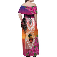 Guam Chamorro Family Matching Off Shoulder Maxi Dress and Hawaiian Shirt Artsy Latte Stone LT7 - Polynesian Pride