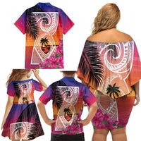 Guam Chamorro Family Matching Off Shoulder Short Dress and Hawaiian Shirt Artsy Latte Stone LT7 - Polynesian Pride
