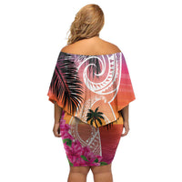 Guam Chamorro Family Matching Off Shoulder Short Dress and Hawaiian Shirt Artsy Latte Stone LT7 - Polynesian Pride