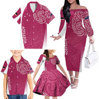 Personalised New Zealand Rugby Family Matching Off The Shoulder Long Sleeve Dress and Hawaiian Shirt Aotearoa Champions - Pink Version LT7 - Polynesian Pride