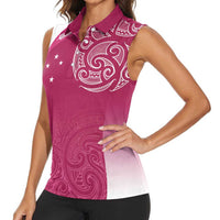 Personalised New Zealand Rugby Women Sleeveless Polo Shirt Aotearoa Champions - Pink Version LT7 - Polynesian Pride