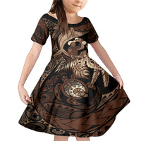 Father's Day Polynesian Pattern Family Matching Mermaid Dress and Hawaiian Shirt Tropical Humpback Whale LT7 Daughter's Dress Brown - Polynesian Pride