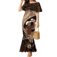 Father's Day Polynesian Pattern Family Matching Mermaid Dress and Hawaiian Shirt Tropical Humpback Whale LT7 Mom's Dress Brown - Polynesian Pride