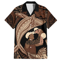Father's Day Polynesian Pattern Family Matching Off The Shoulder Long Sleeve Dress and Hawaiian Shirt Tropical Humpback Whale LT7 Dad's Shirt - Short Sleeve Brown - Polynesian Pride