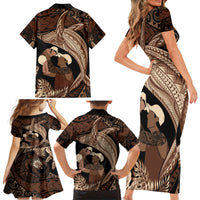 Father's Day Polynesian Pattern Family Matching Short Sleeve Bodycon Dress and Hawaiian Shirt Tropical Humpback Whale LT7 - Polynesian Pride