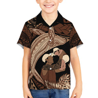Father's Day Polynesian Pattern Family Matching Short Sleeve Bodycon Dress and Hawaiian Shirt Tropical Humpback Whale LT7 Son's Shirt Brown - Polynesian Pride