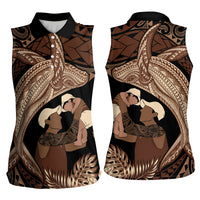Father's Day Polynesian Pattern Women Sleeveless Polo Shirt Tropical Humpback Whale