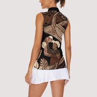 Father's Day Polynesian Pattern Women Sleeveless Polo Shirt Tropical Humpback Whale