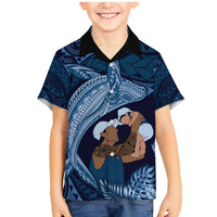 Father's Day Polynesian Pattern Family Matching Mermaid Dress and Hawaiian Shirt Tropical Humpback Whale - Navy LT7 Son's Shirt Navy Blue - Polynesian Pride