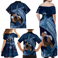 Father's Day Polynesian Pattern Family Matching Off Shoulder Maxi Dress and Hawaiian Shirt Tropical Humpback Whale - Navy LT7 - Polynesian Pride