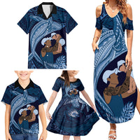 Father's Day Polynesian Pattern Family Matching Summer Maxi Dress and Hawaiian Shirt Tropical Humpback Whale - Navy LT7 - Polynesian Pride