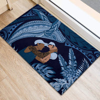 Father's Day Polynesian Pattern Rubber Doormat Tropical Humpback Whale - Navy