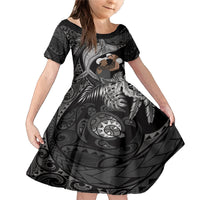 Father's Day Polynesian Pattern Family Matching Mermaid Dress and Hawaiian Shirt Tropical Humpback Whale - Black LT7 Daughter's Dress Black - Polynesian Pride