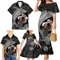 Father's Day Polynesian Pattern Family Matching Mermaid Dress and Hawaiian Shirt Tropical Humpback Whale - Black LT7 - Polynesian Pride