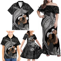 Father's Day Polynesian Pattern Family Matching Off Shoulder Maxi Dress and Hawaiian Shirt Tropical Humpback Whale - Black LT7 - Polynesian Pride