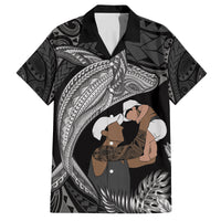 Father's Day Polynesian Pattern Family Matching Off Shoulder Maxi Dress and Hawaiian Shirt Tropical Humpback Whale - Black LT7 Dad's Shirt - Short Sleeve Black - Polynesian Pride