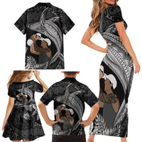Father's Day Polynesian Pattern Family Matching Short Sleeve Bodycon Dress and Hawaiian Shirt Tropical Humpback Whale - Black LT7 - Polynesian Pride