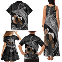 Father's Day Polynesian Pattern Family Matching Tank Maxi Dress and Hawaiian Shirt Tropical Humpback Whale - Black LT7 - Polynesian Pride