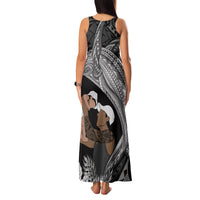 Father's Day Polynesian Pattern Family Matching Tank Maxi Dress and Hawaiian Shirt Tropical Humpback Whale - Black LT7 - Polynesian Pride