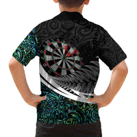 Personalized NZ Darts Family Matching Off The Shoulder Long Sleeve Dress and Hawaiian Shirt Paua Shell Maori Koru Whakairo LT7 - Polynesian Pride