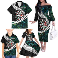 Personalized NZ Darts Family Matching Off The Shoulder Long Sleeve Dress and Hawaiian Shirt Paua Shell Maori Koru Whakairo LT7 - Polynesian Pride