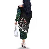 Personalized NZ Darts Family Matching Off The Shoulder Long Sleeve Dress and Hawaiian Shirt Paua Shell Maori Koru Whakairo LT7 - Polynesian Pride