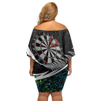 Personalized NZ Darts Family Matching Off Shoulder Short Dress and Hawaiian Shirt Paua Shell Maori Koru Whakairo LT7 - Polynesian Pride