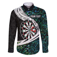 Personalized NZ Darts Family Matching Short Sleeve Bodycon Dress and Hawaiian Shirt Paua Shell Maori Koru Whakairo LT7 Dad's Shirt - Long Sleeve Colorful - Polynesian Pride