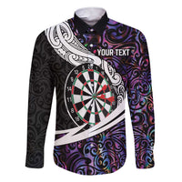 Personalized NZ Darts Family Matching Short Sleeve Bodycon Dress and Hawaiian Shirt Paua Shell Maori Koru Whakairo - Purple LT7 Dad's Shirt - Long Sleeve Purple - Polynesian Pride