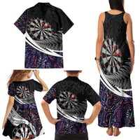 Personalized NZ Darts Family Matching Tank Maxi Dress and Hawaiian Shirt Paua Shell Maori Koru Whakairo - Purple LT7 - Polynesian Pride